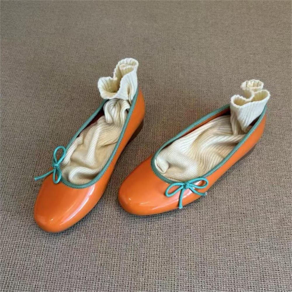 Sheepskin version~ French bow silver ballet shoes women's one-pedal grandma shoes round head light mouth flat-soled single shoes women