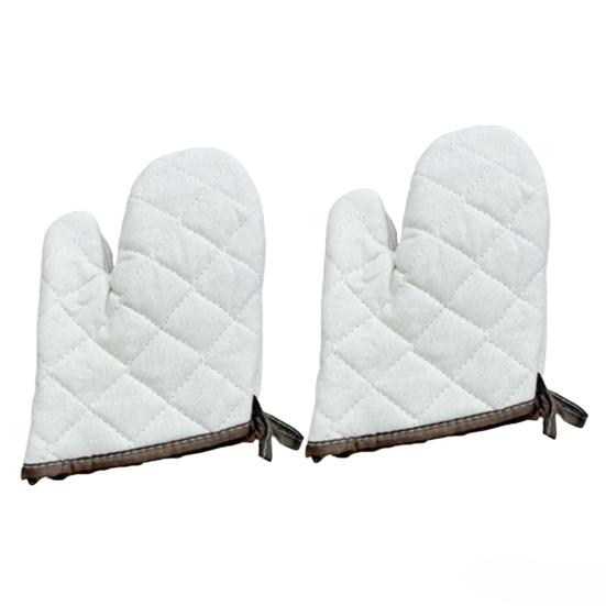 

2Pcs Thickened Cotton Oven Mitts Heat-Resistant Baking Gloves for Microwave And Grill Non-Slip Machine Washable Essential Kitchen Tool S белый