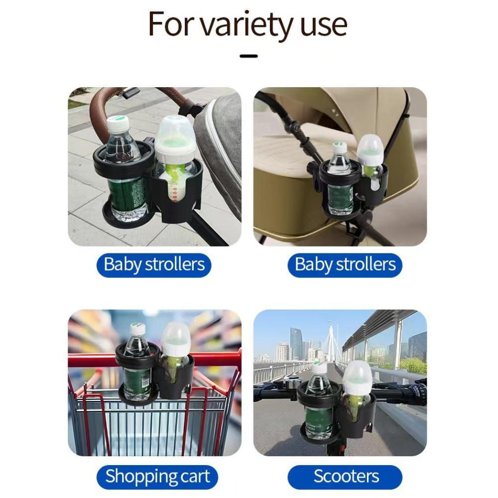 Anti-slip 2 in 1 Baby Stroller Cup Holder Adjustable Rotatable Kids Cup Stand Easy To Install Black