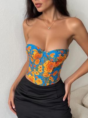 European & American Retro Jacquard Lace-Up Corset: Women's Slimming Vest with Colorful Fishbone Design
