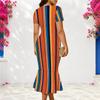 Women Plus Size V Neck Short Sleeve Plaid Printed Fitted Fishtail Midi Dress