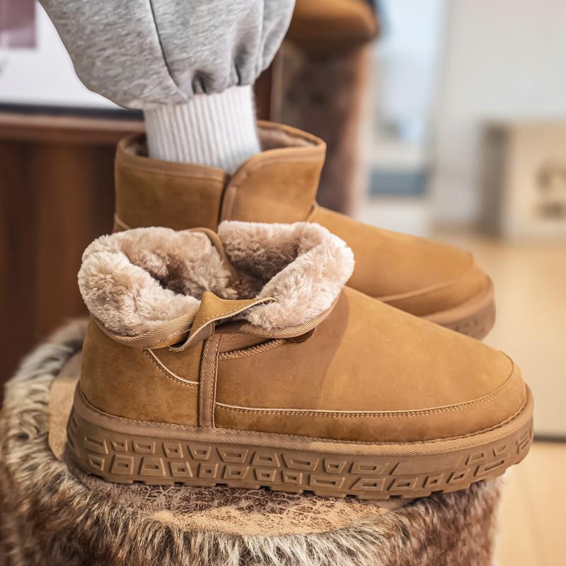 Men's Snow Boots Autumn and Winter Warm Fur-Lined Thickened Mid-Calf Cotton Shoes Thickened Bakers Fashion Sneakers Casual Shoes