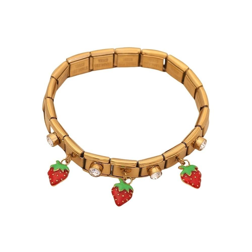 Crystal Fruit Pendant Bangle Elastic Stainless Steel Bracelet Geometric Square Bracelet  Vacation