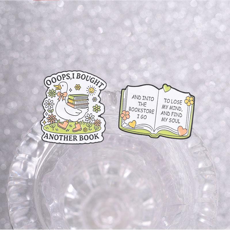 Funny Bookworm Enamel Pins Goose Book Stack Brooches Literary Quote Badges Floral Reading Bibliophile Jewelry Gift for Friends