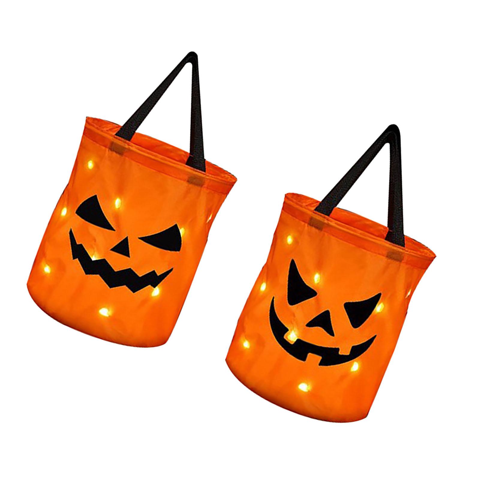 

2Pcs LED Halloween Candy Bags 12in High 10in Wide Pumpkin Style Battery Powered Halloween Party Bags for Party