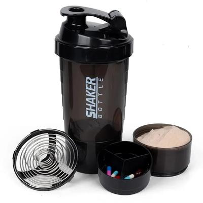 3 Katmanlar Shaker Protein Şişesi Toz Shake Bardak Su Şişesi Plastik Karıştırma Kabı Vücut Geliştirme Egzersiz Şişesi