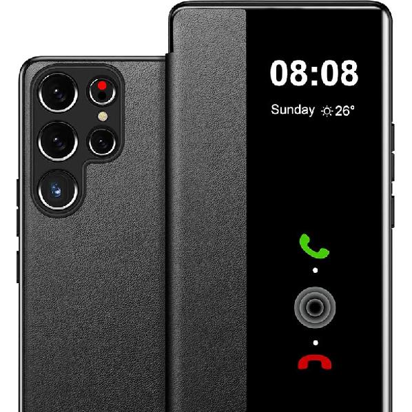 for Samsung Galaxy S23 Ultra Case Flip Leather Cover Clear S-View, for Samsung Galaxy S23 Ultra Phone Case Smart Window Hard Flip Shockproof