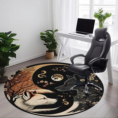 1 Stück Wolfsmond Büro Runder Teppich, Unter Bürostühlen Schlafzimmer Wohnzimmer Heimdekoration, Raumdeko