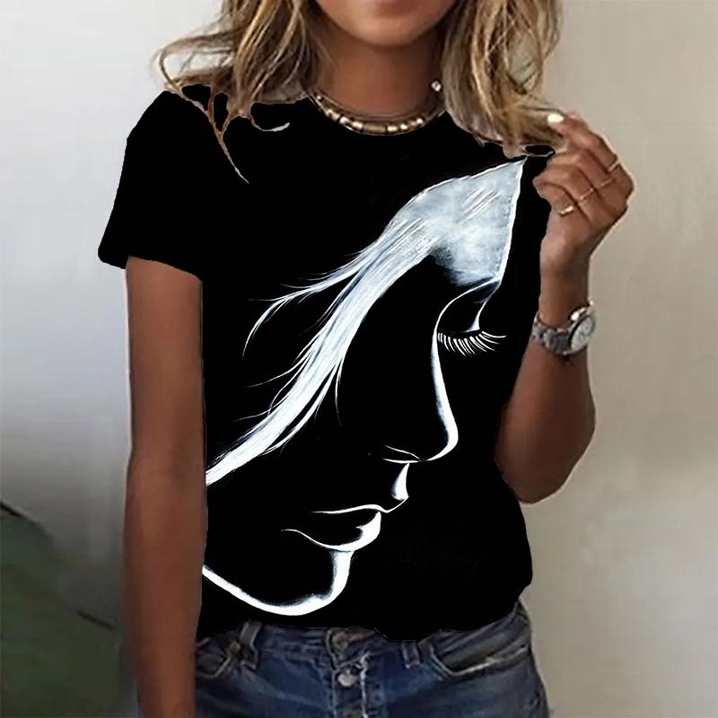 Tricou cu imprimeu colorat pentru femei la modă, ocazional amuzant, cu mâneci scurte, cu gâtul O, tricou pentru femeie de vară