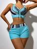 Stripe Cross Strap High Waist Drawstring Boyshorts Two Piece Bikini Set Trendy For Vacation