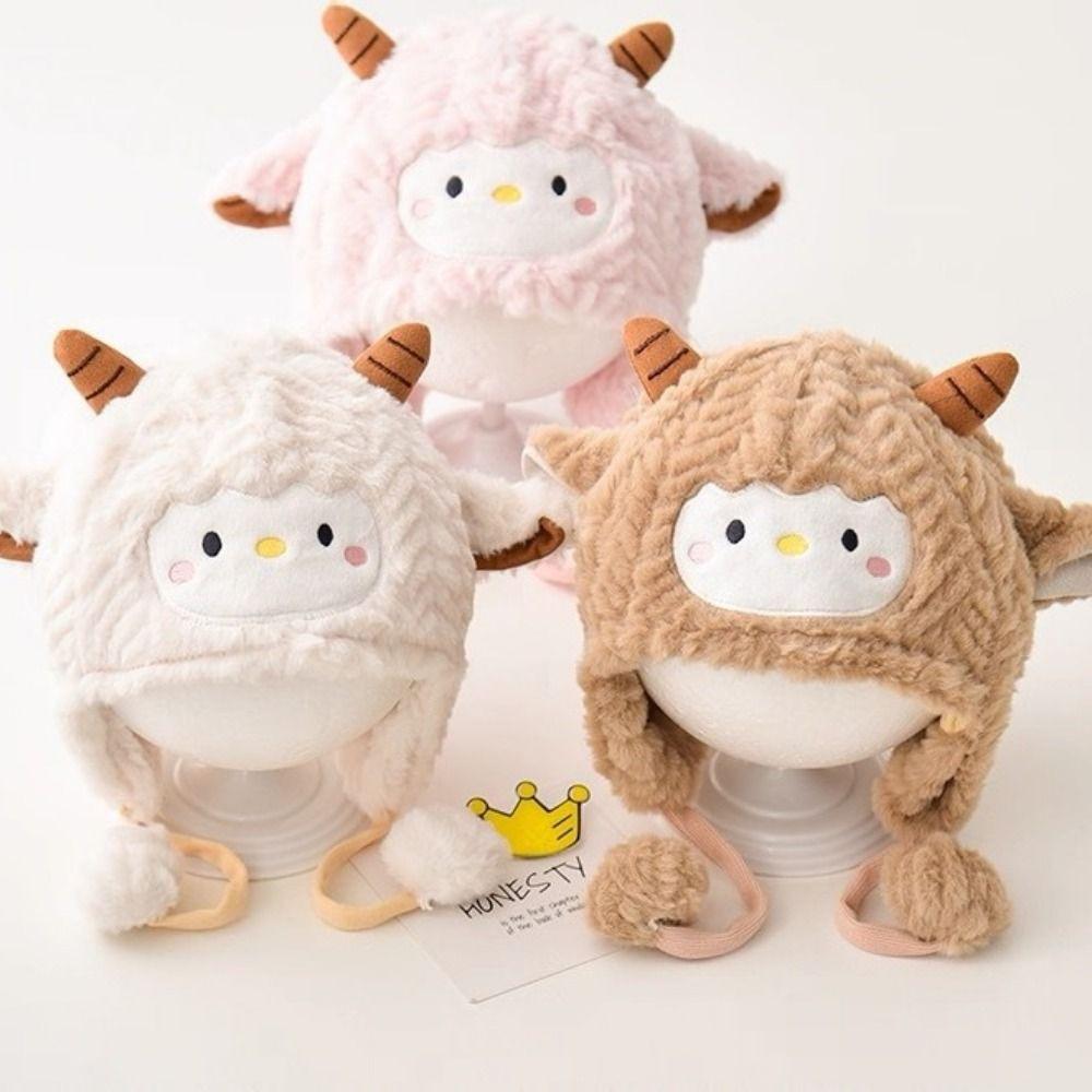 Verdickte Schaf-Plüschmütze für Kleinkinder, weiche Cartoon-Beanies, warme Babymützen, Kopfschmuck