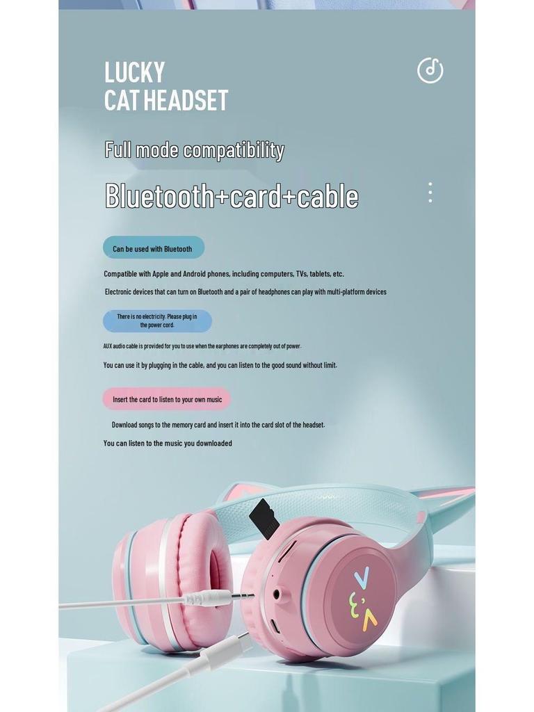 Gradient Cat Ear LED Bluetooth Headset BT035C - Gaming Style