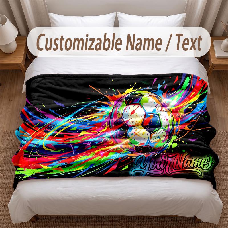 Fußball-Thema Weiche Decke Personalisierter Benutzerdefinierter Name Textdruck Warme Decke Zuhause Sofa Schlafzimmer Dekoration