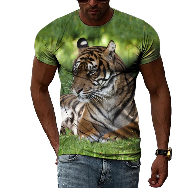 Trendige Herren-T-Shirts mit O-Ausschnitt, Tier-Tiger-Grafik, Sommermode, Persönlichkeit, cooler Stil, Harajuku-Druck-T-Shirts mit kurzen Ärmeln