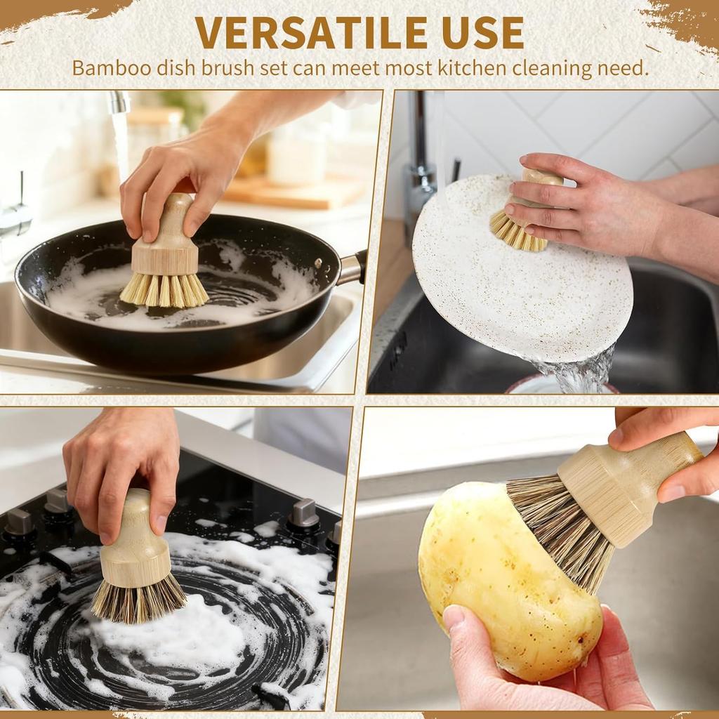 Natural Bamboo Dish Brush Durable Portable Natural Scrub Washing Pot Brush Kitchen