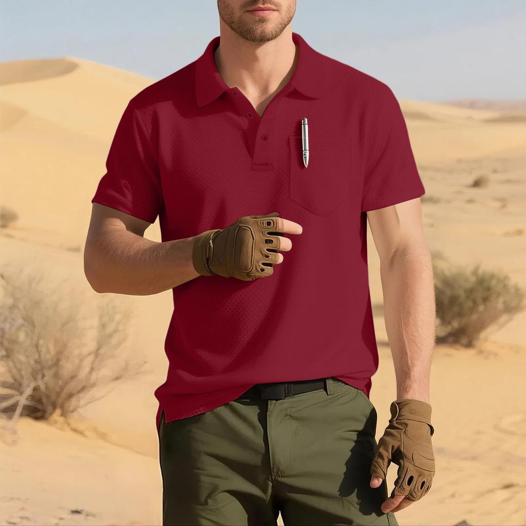 Men's Solid-color Classic Lapel Short-sleeved Sporty Casual Shirt Top