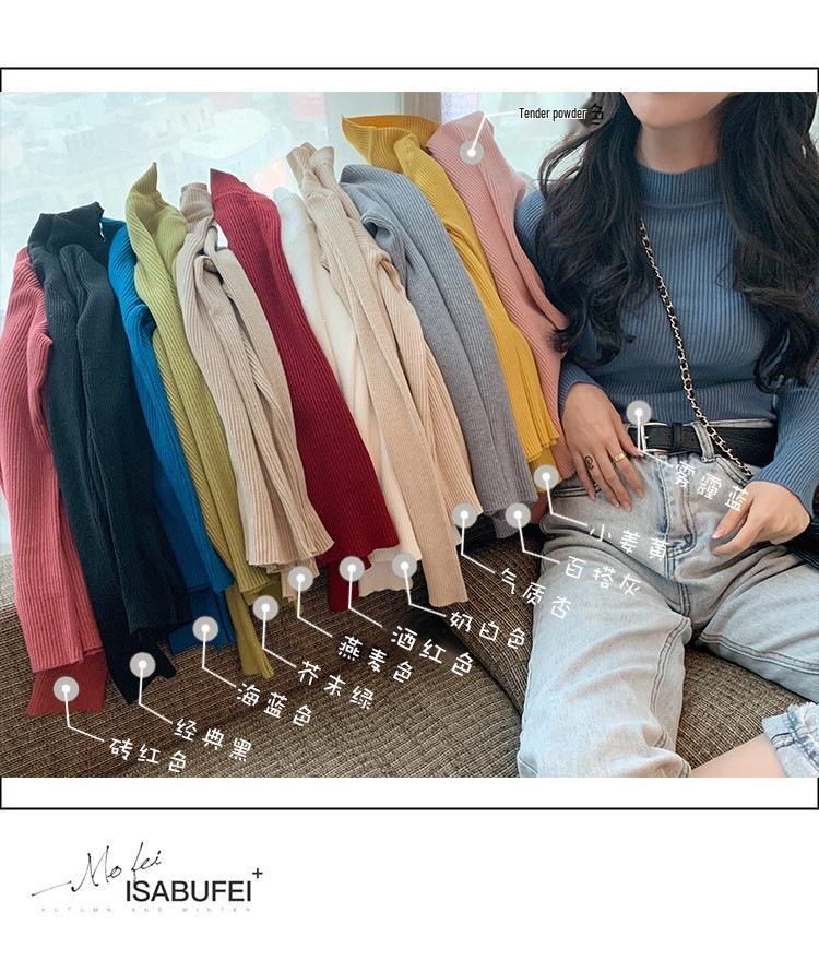 Women's 2026 Autumn Slim Fit Black Knit Long-Sleeve Half-High Neck Sweater