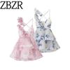 Zbzr Spring New Women Clothes Western Style Three-Dimensional Flower Decoration Waist Hugging Temperament Sling Dress Short Dress Sexy