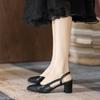In Stock French Coco Style Soft Leather Color Block Low Cut Sandals - Women's Spring Mid and Thick Flat Heels