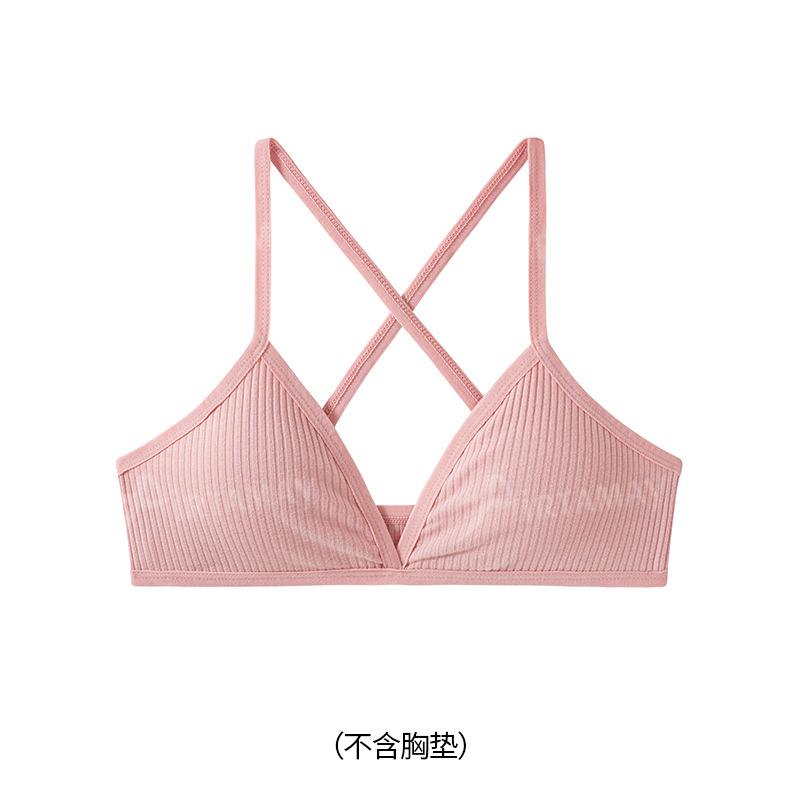 Ladies Sexy Fashion Removable Breathable Threaded Cotton Ribbon Cross Fitness Yoga Bra Women
