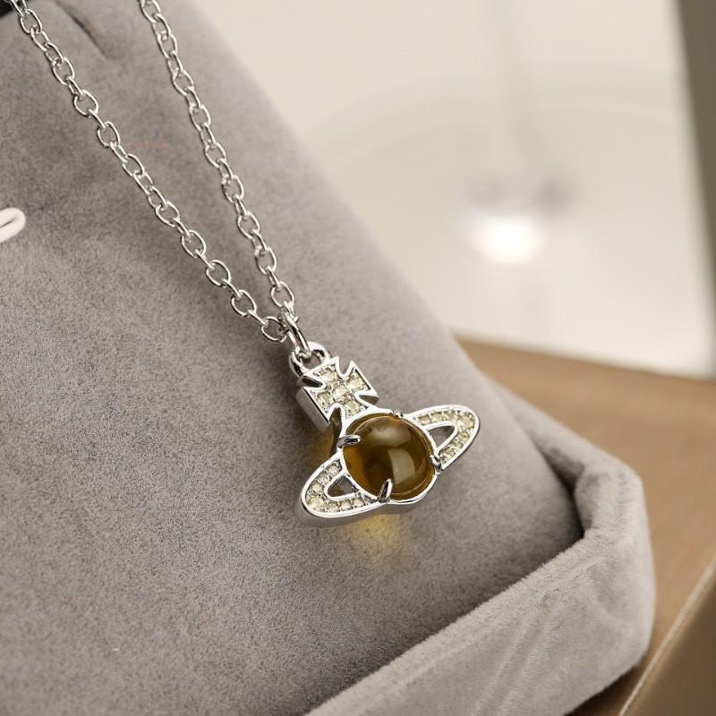 Modern Womens Titanium Steel Necklace With Saturn Charm And Microinlay For Daily Wear