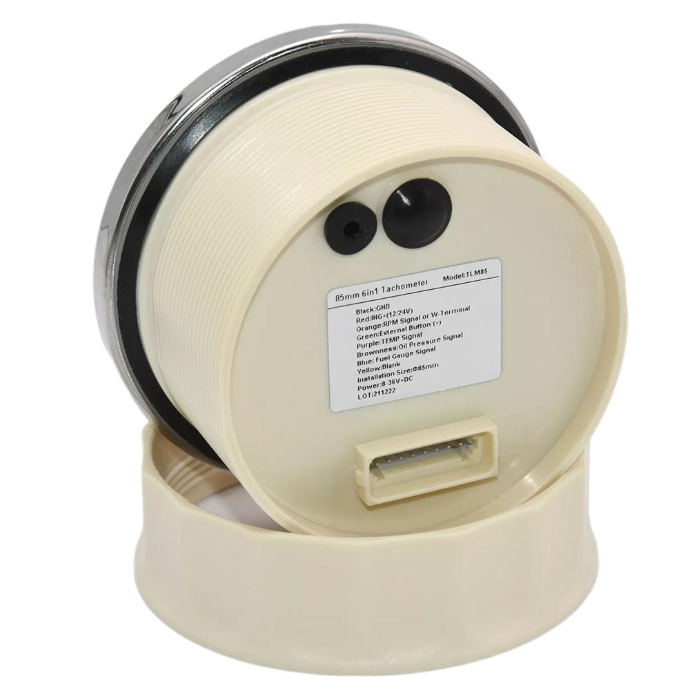 6 In 1 85mm Gauge Multi-Function Tachometer Fuel Gauge Water Temperature Oil Pressure Voltmeter Hour Meter For Boat Car 12V24V