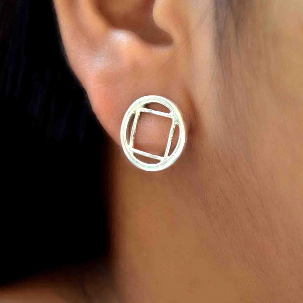 Circle Handmade Silver Stud Earrings Jewelry Gift For Her, 925 Sterling Silver Minimalist Earrings For Women