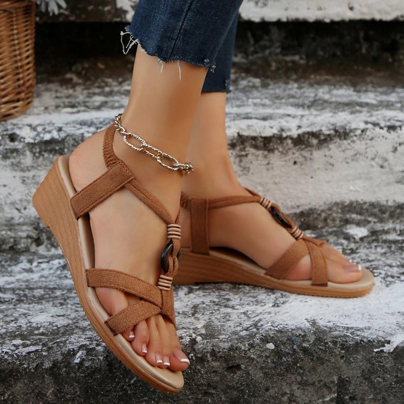 Sandalen Damen Sommer neu Zehenfrei Perlen Damen Sandalen Böhmische Keilabsatz Strandsandalen