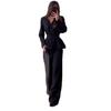 2025 Autumn Women's European & American V-Neck Slim White-Collar Pant Suit with Waist-Cinching Long Coat