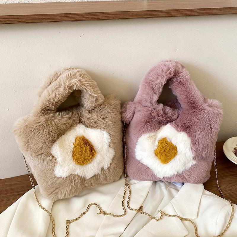 Textured plush handheld women's bag New fashionable women's plush shoulder bag Versatile niche chain messenger bag