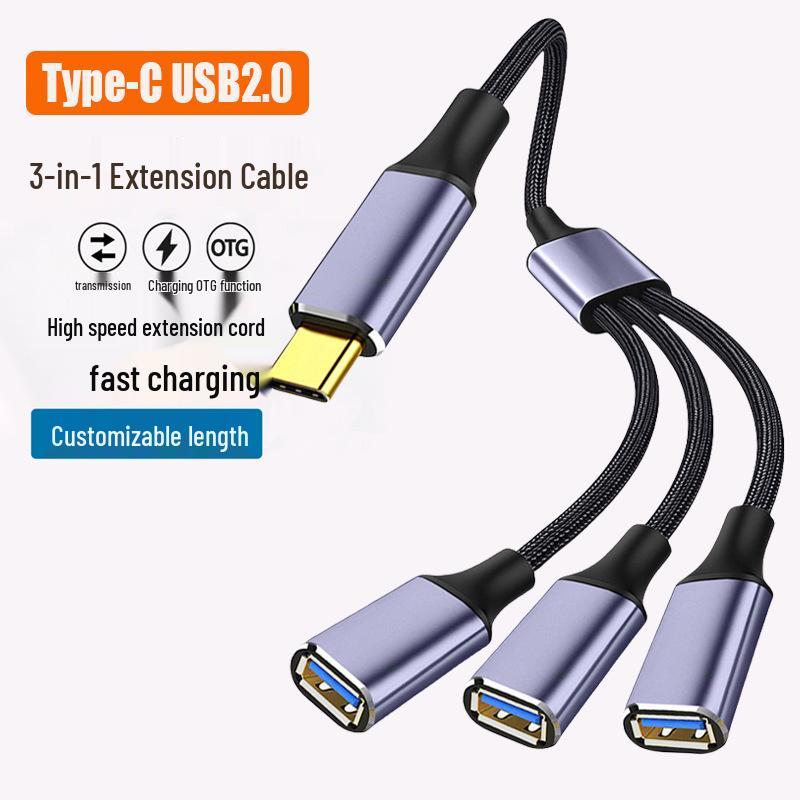 3-in-1 USB Extension Cable Splitter for Computer, Laptop & Phone Charging
