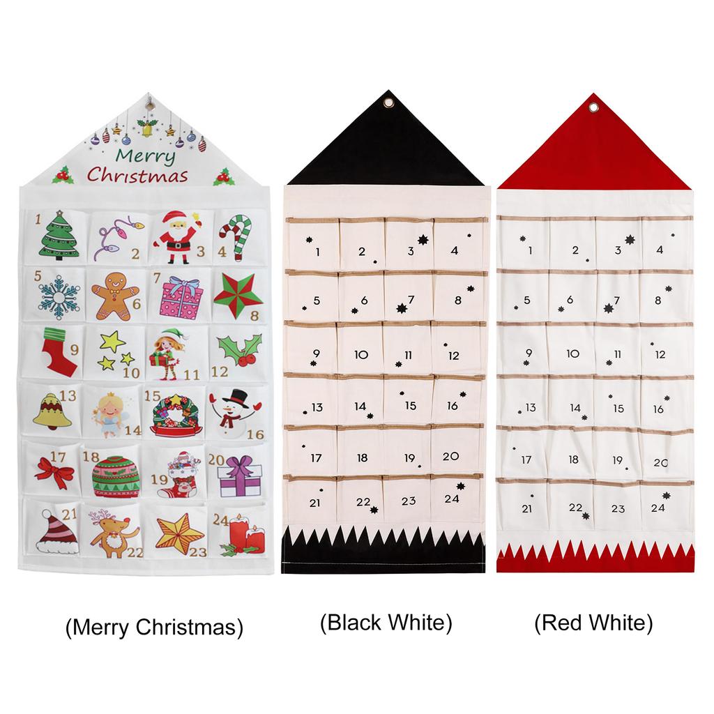 Weihnachts-Adventskalender aus Stoff mit Taschen 24 Tage Countdown-Kalender Wiederverwendbare Haushalts-Festdekorationen für Heimdeko