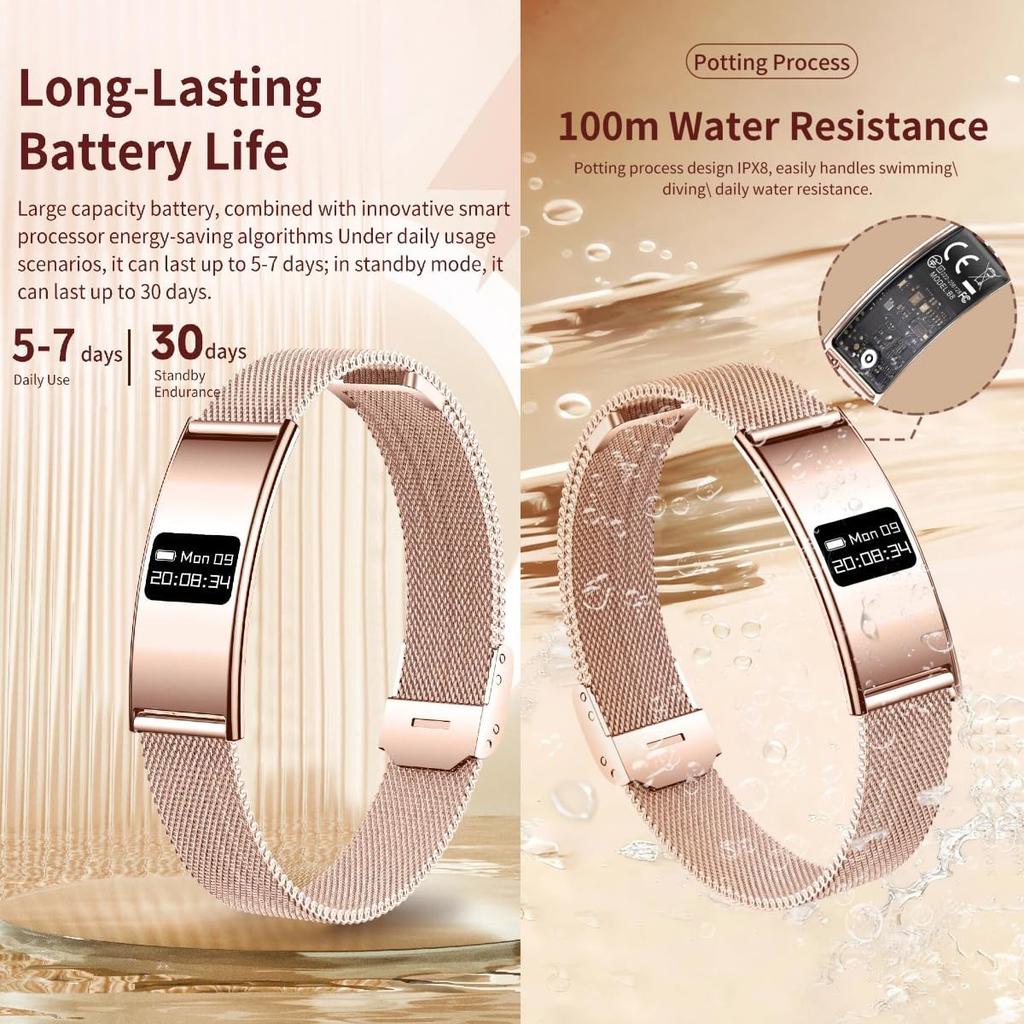 Fitness Tracker Smart Watch for Women Men,Ultra Thin Smart Bracelet 2.8mm Metal Strap, Slim Activity Tracker with Heart Rate, SpO2, Sleep Tracking