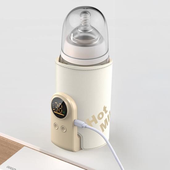 Milk Warmer Portable Baby Bottle Warmer with One-Button Control USB Rechargeable Wireless Milk Heater No Water Needed Intelligent Temperature Control