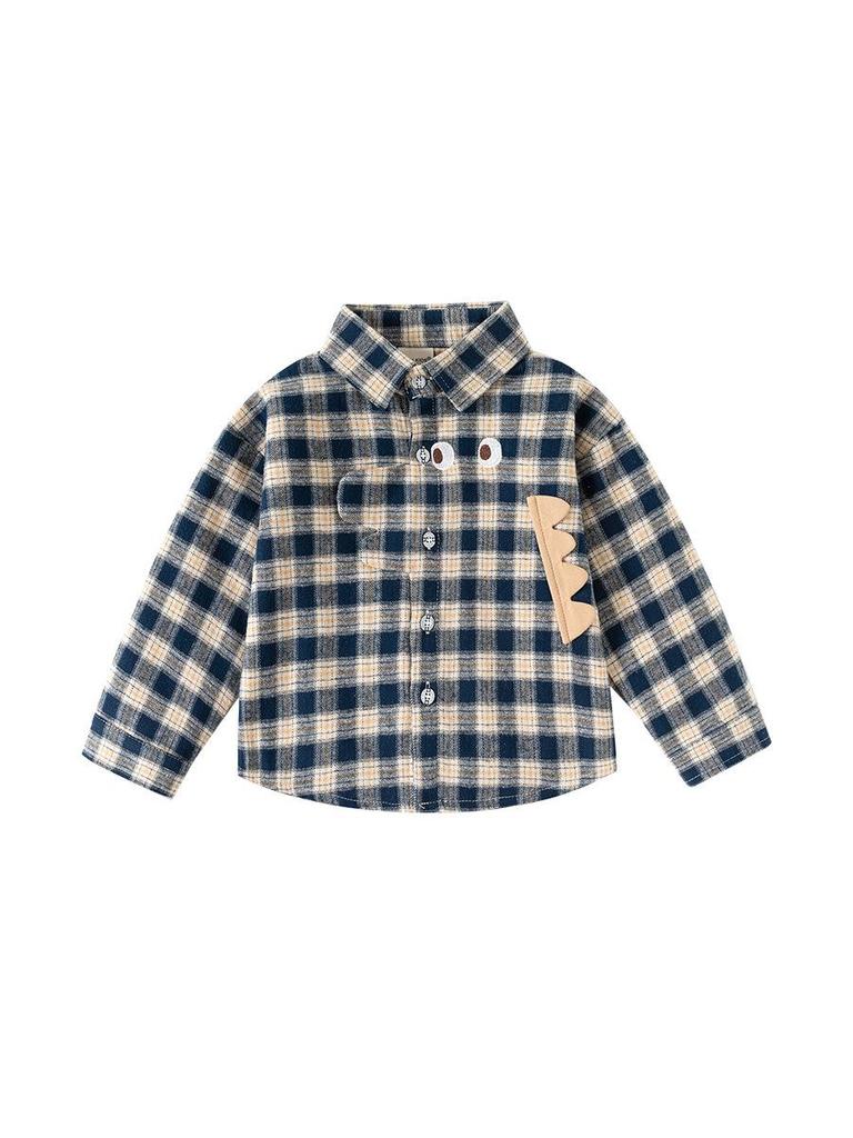 Jungen Retro Karomuster Langarmhemd mit Farbblock und Revers