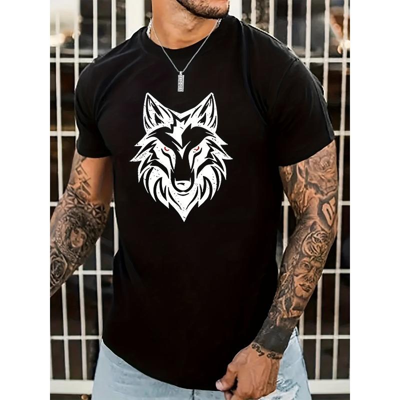 

European sizes Wolf Men s Fashion Trendy Round Neck T-Shirt with Fun English Print, Humorous and Interesting, Suitable for Spring and Summer 4XL чорний
