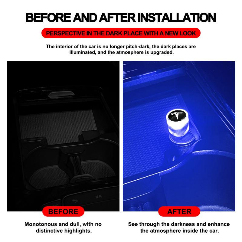 1Pcs USB Car LED Light Auto Interior Atmosphere Light Car Emblem Styling For Tesla Model 3 Model X S 2016-2023 Model Y Decals TM3 TMX