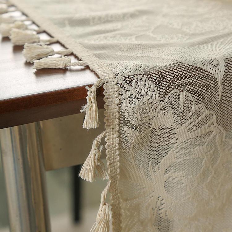 1pc Tassel Lace Tablecloth Suitable for Home Table Decoration, Dining Tablecloth, Coffee Tablecloth, Fabric, Rectangular