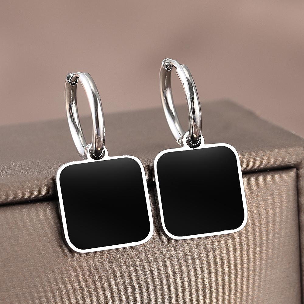 Stainless Steel Earrings New Popular Black Acrylic Square Exquisite Fashion Light Luxury Earrings For Women Zircon Banquet Gift