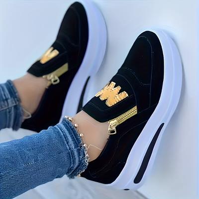 Big Size Sports Single Shoes Muffin Flat Bottom Side Zipper Color Casual Sneakers