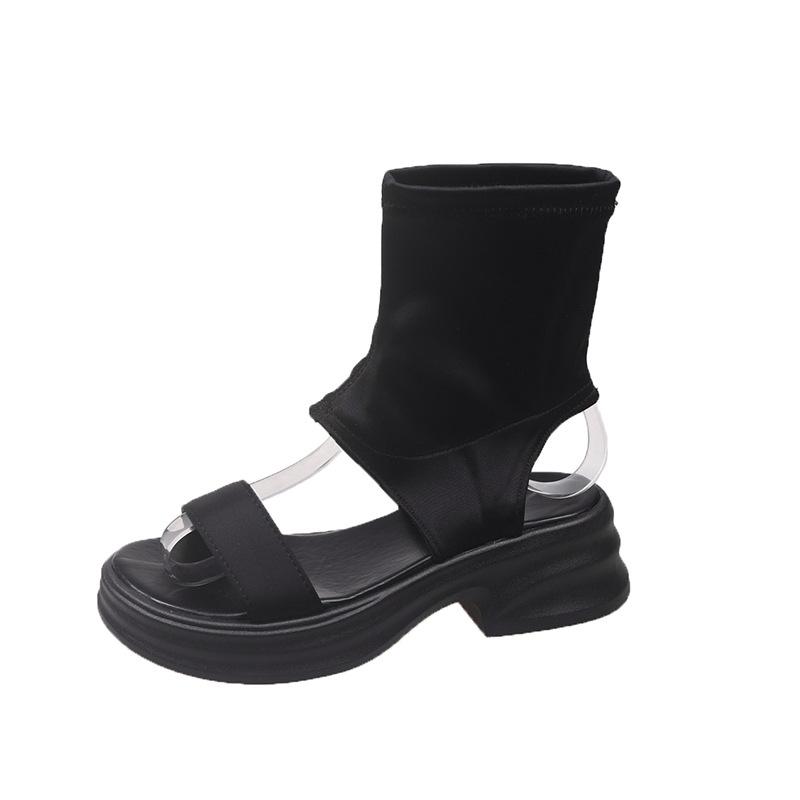 Black high-end cover toe platform sandals women's 2025 new summer wear height increase with skirt short tube cool boots
