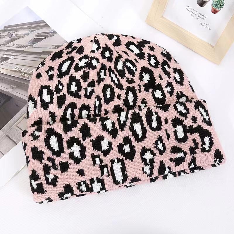 Thicken Leopard Jacquard Unisex Beanies Trendy Autumn Winter Warm Hat Hip Hop Vintage Knit Hats for Women Men CLE