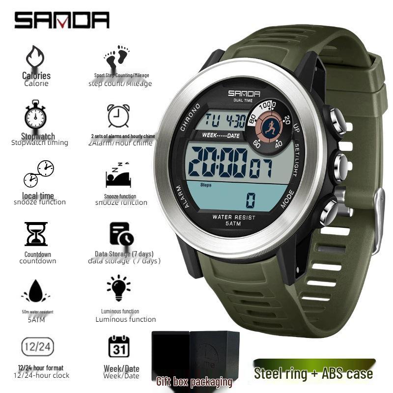 Reloj Deportivo Impermeable Unisex Sanda con Podómetro, 2 Alarmas y Rastreador de Calorías