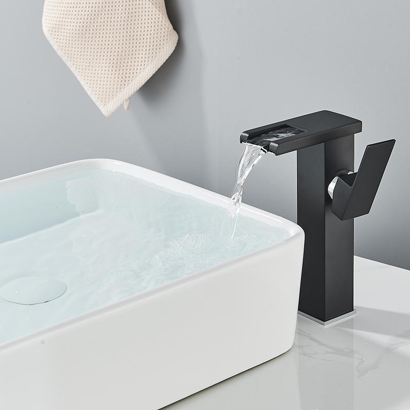 Luxury LED Black Basin Faucet Tall And Short Tap Bathroom Single Handle Cold and Hot Water Flow Produces Electricity