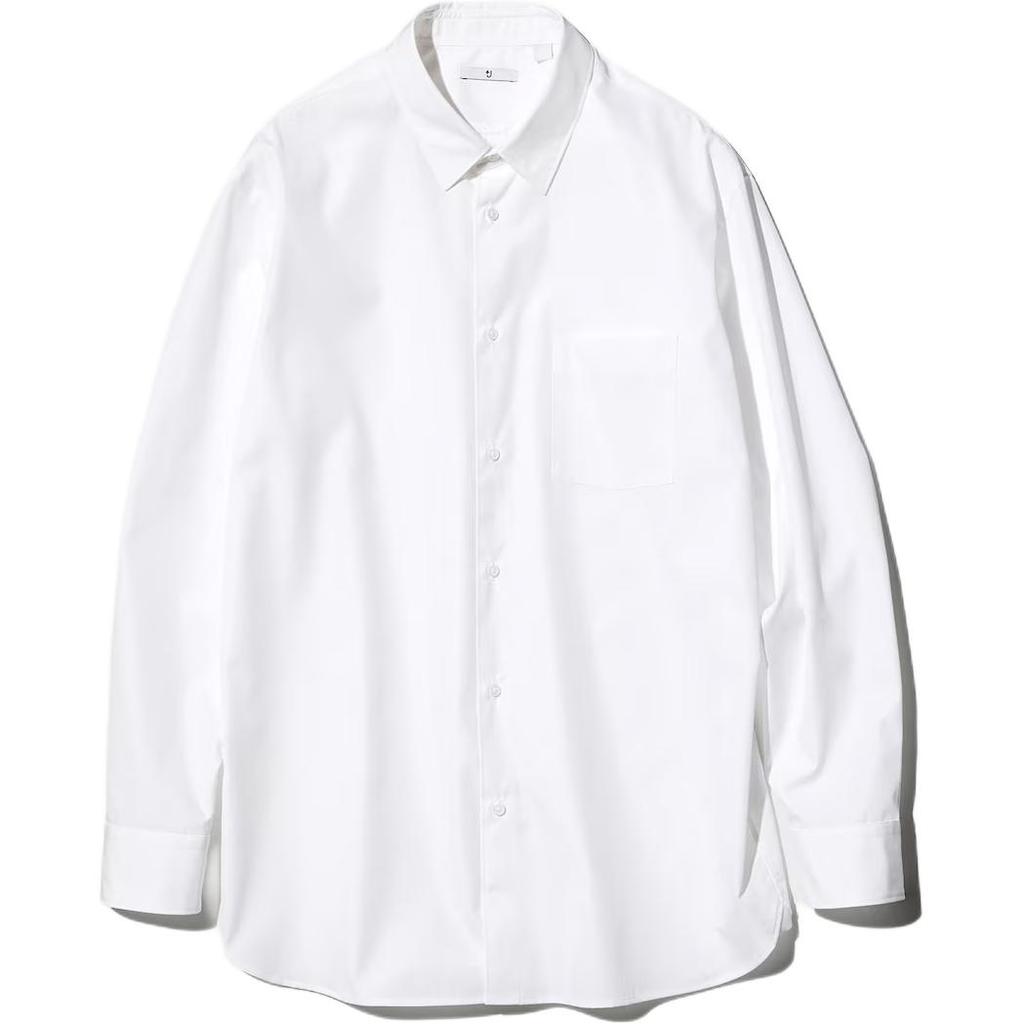 UNIQLO Jil Sander Collaboration SS25 Solid Color Comfortable Button-Up Long Sleeve Shirt Men shirts White 478673-00