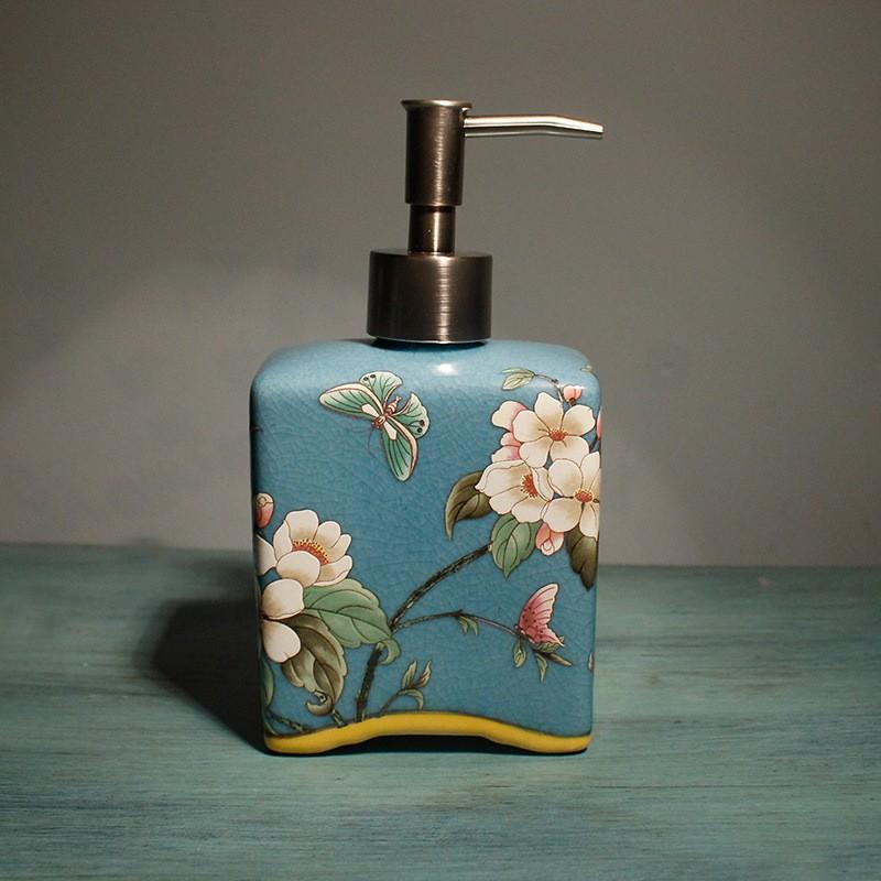 410ml Keramikmuster Lotionflasche Badezimmer Shampoo Duschgel Spenderflasche Badezimmer Hotelbedarf Badezimmerzubehör