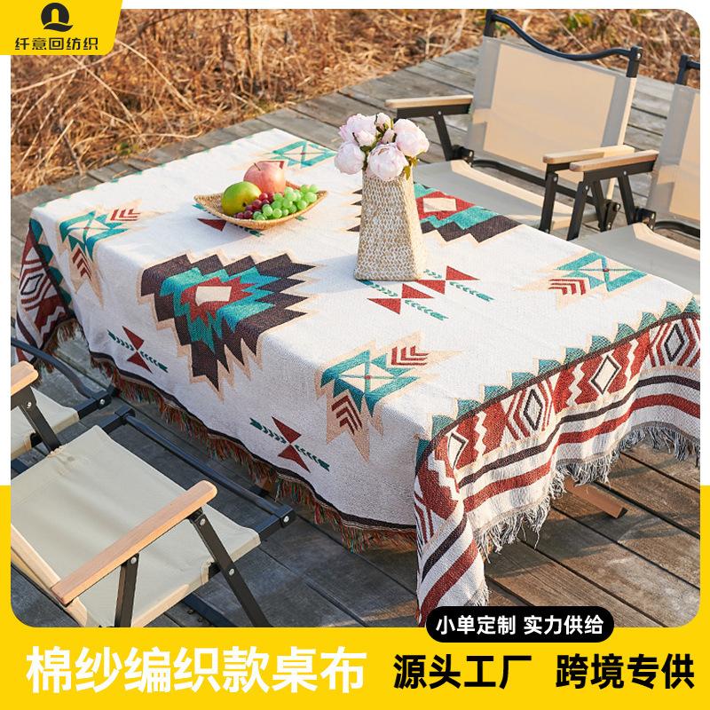 Outdoor Camping Tablecloth Rectangular Cotton And Linen Retro Picnic Tablecloth Lawn Moisture-Proof Floor Mat Tent Equipment Blanket