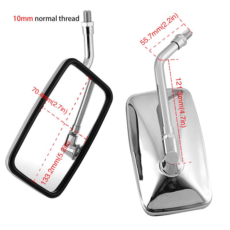1Pair Universal Rectangle Motorcycle Rearview Mirrors 10mm Chrome Retrovisor De Moto Mirror Moto For Honda Scooter