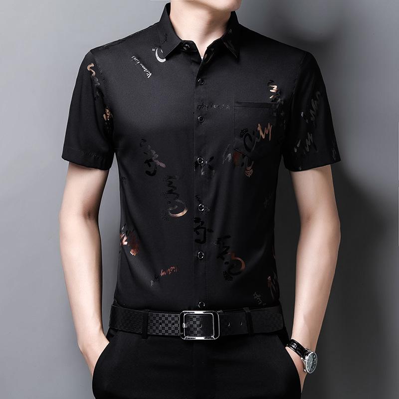 Summer Men's Floral Half Sleeved Shirts Ice Silk No Ironing Men's Fashion Short Sleeved Shirt Lapel Flower Shirt