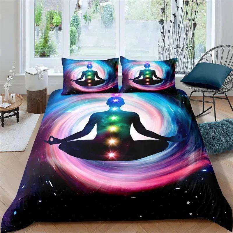 Bohemian Chakra Meditation Duvet Cover Relax Theme Yoga Bedding Set Exotic Mandala Lotus Comforter Cover Full King Bedroom Decor
